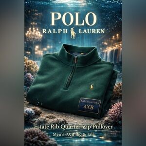 Polo Ralph Lauren Estate Rib Quarter Zip Pullover Green Men’s 4XB Big Tall